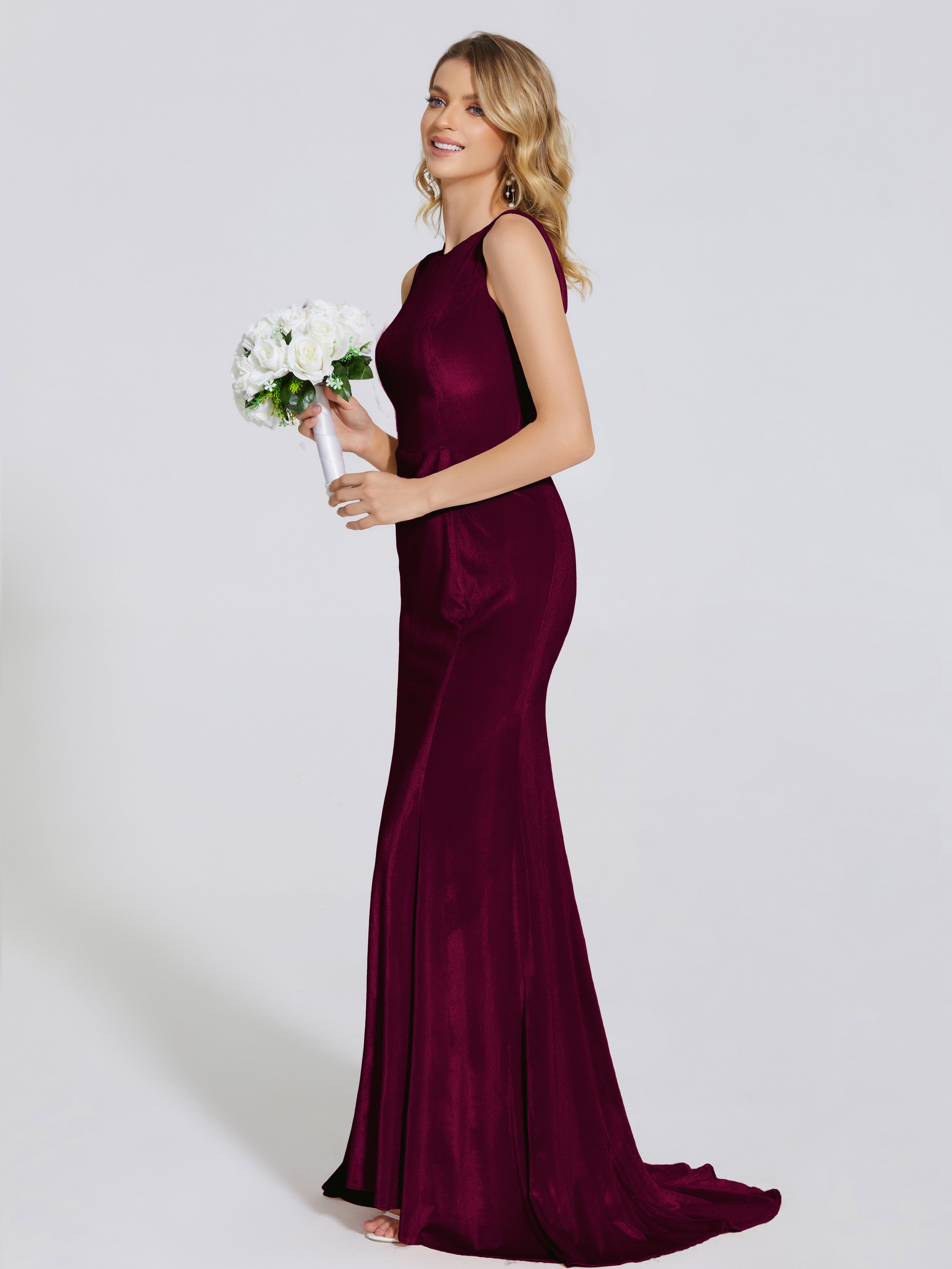 Rebecca Bateau Neck Velvet Trumpet Bridesmaid Dress