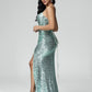 Spaghetti Straps Mermaid Sequins Prom Dress With Slit