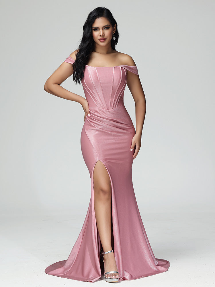 Off The Shoulder Strapless Mermaid Prom Dress With Slit