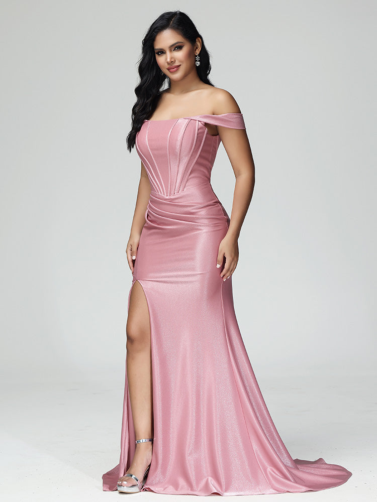 Off The Shoulder Strapless Mermaid Prom Dress With Slit