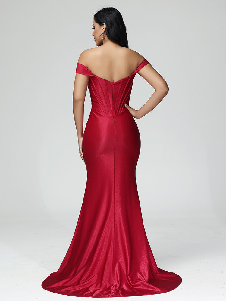 Simple Off The Shoulder Strapless Zipper Satin Bridesmaid Dress