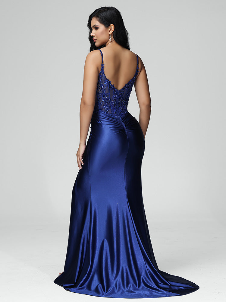 Spaghetti Straps Mermaid Prom Dress With Slit