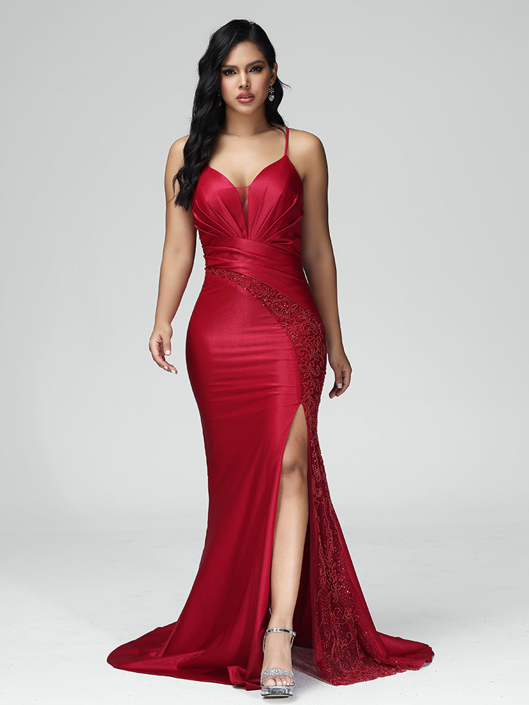 V Neck Spaghetti Straps Mermaid Prom Dress