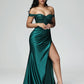 Off The Shoulder Sleeveless Prom Dress With Slit