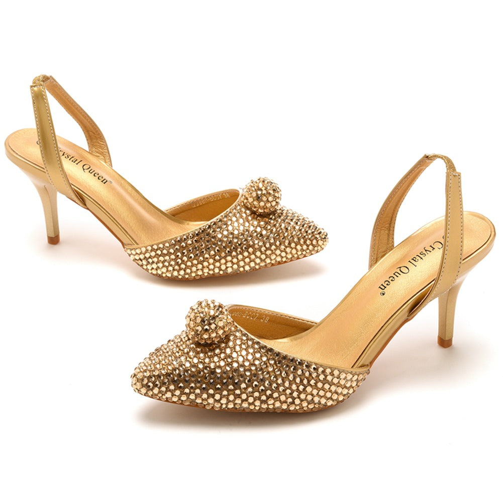 Glittering Rhinestone Ball Bead Pointed Toe High Heels