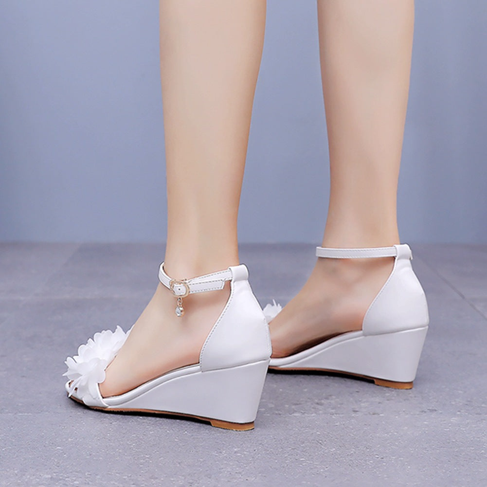 White Floral Open Toe Ankle-Strap Beach Sandals