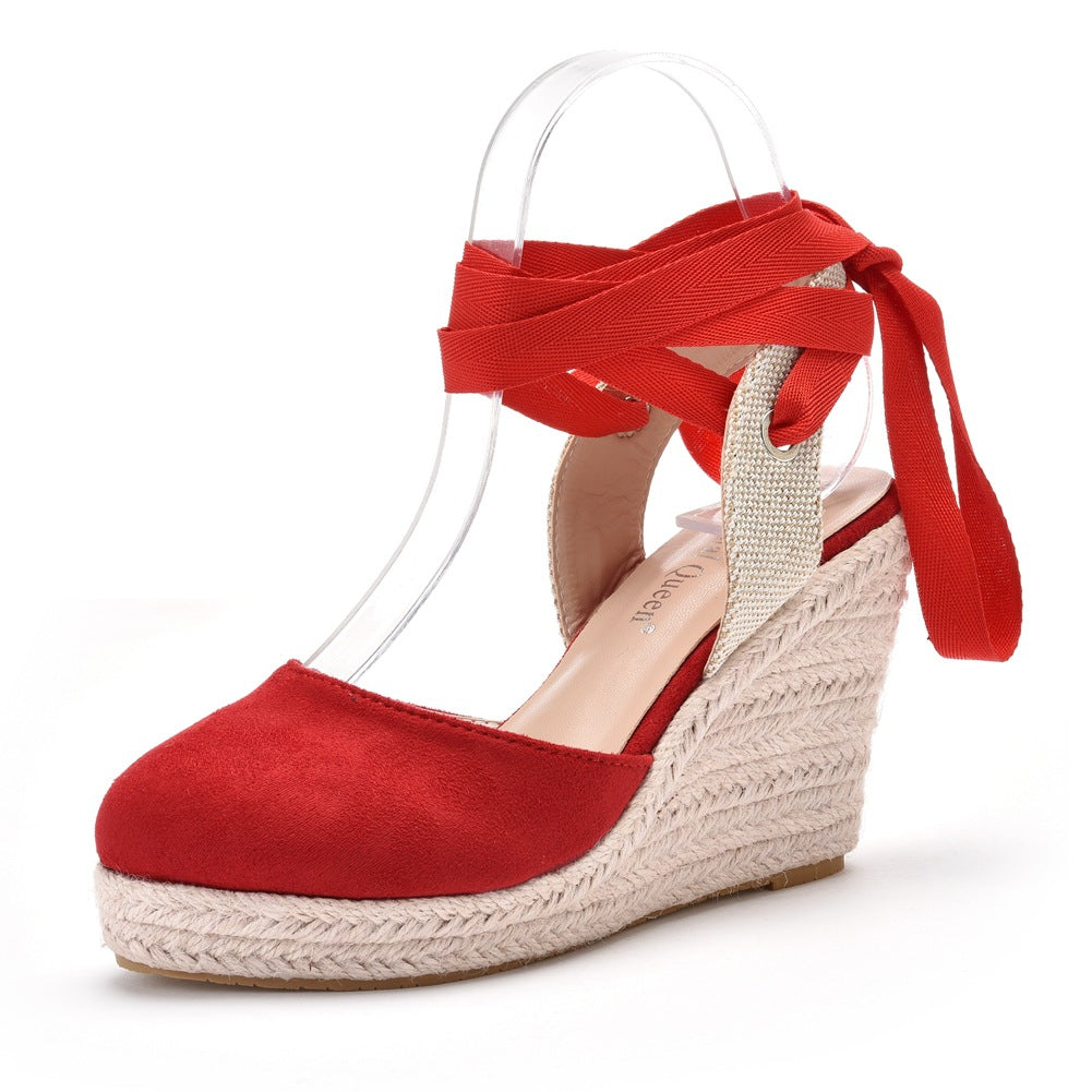 Elegant Bohemian Round Toe Platform Espadrille Wedge Heels