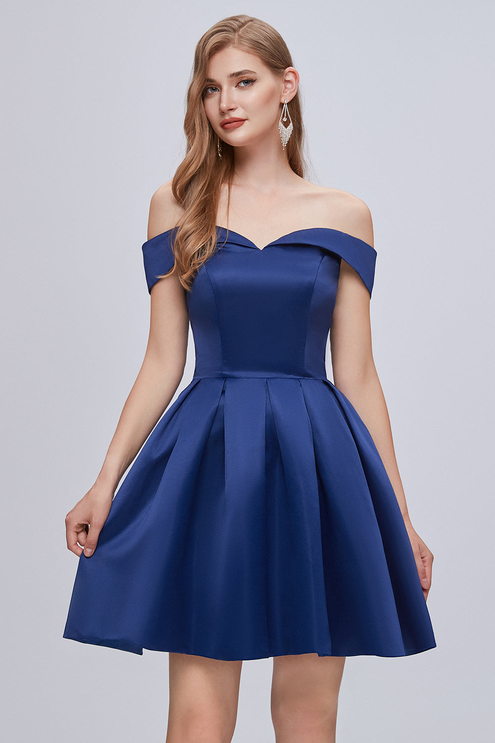 Cute Off The Shoulder Lace Up Satin Homecoming Dresses