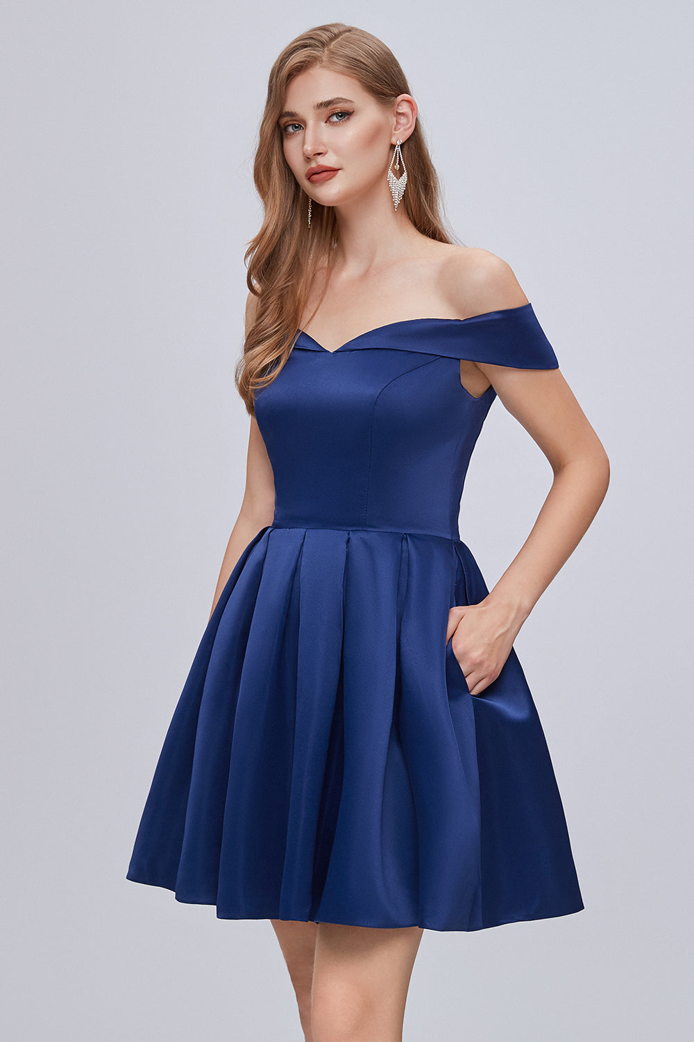 Cute Off The Shoulder Lace Up Satin Homecoming Dresses