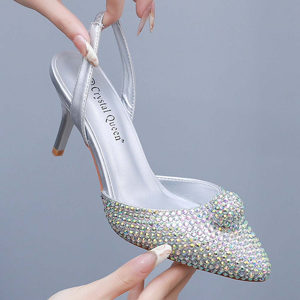 Glittering Rhinestone Ball Bead Pointed Toe High Heels