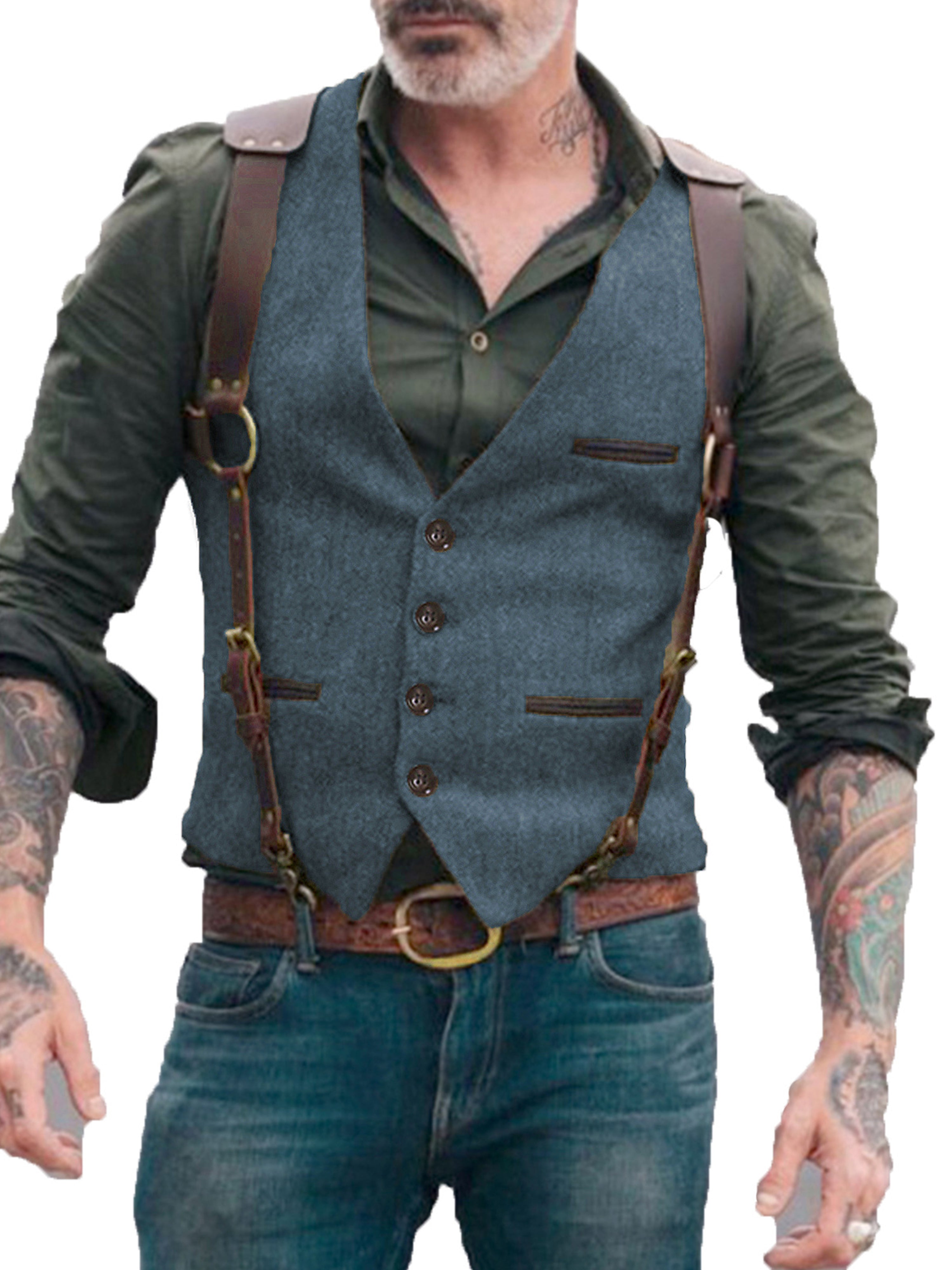 Vest Men's Suit Vest Standing Collar Herringbone Vest