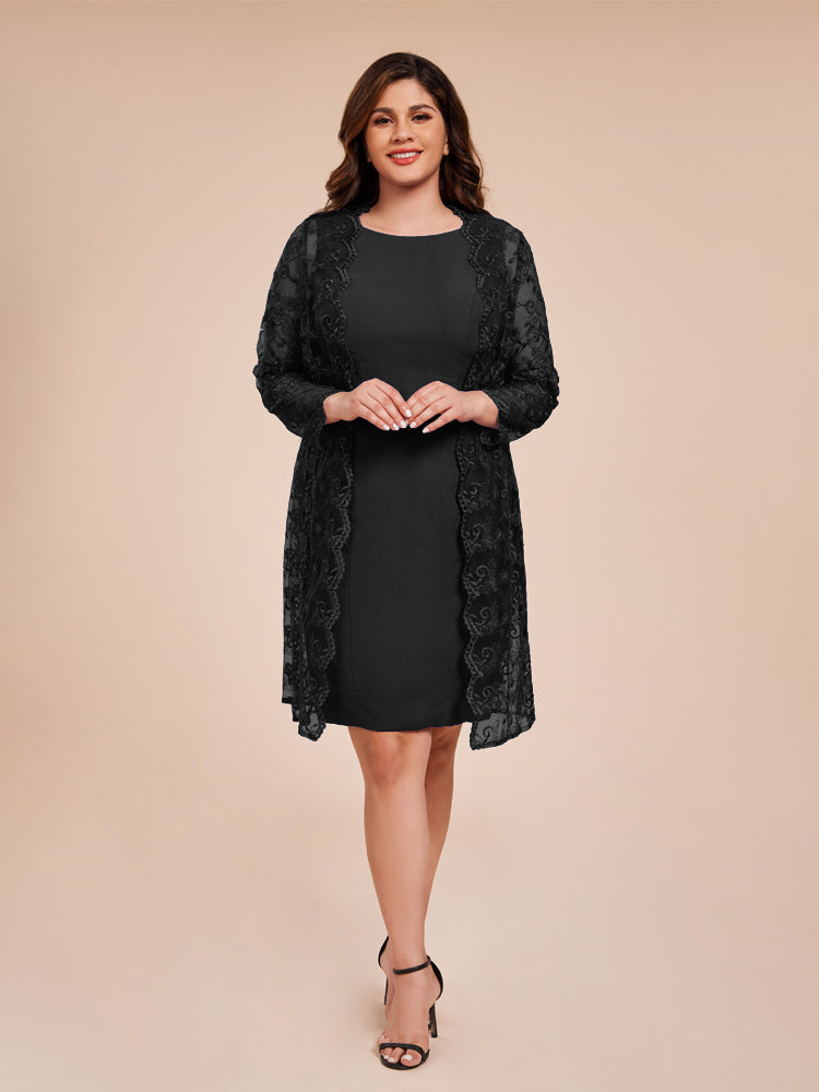 2 Pieces Sheath Mother of the Bride Dress with Long Sleeves Lace Jacket