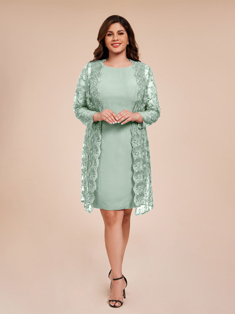 2 Pieces Sheath Mother of the Bride Dress with Long Sleeves Lace Jacket