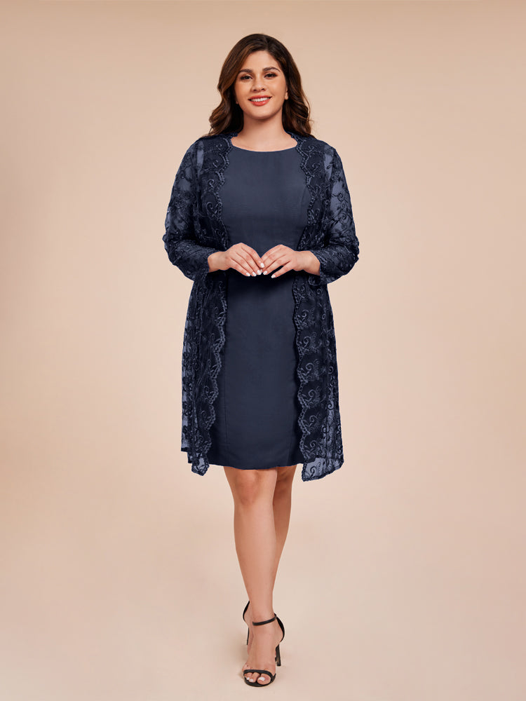 2 Pieces Sheath Mother of the Bride Dress with Long Sleeves Lace Jacket