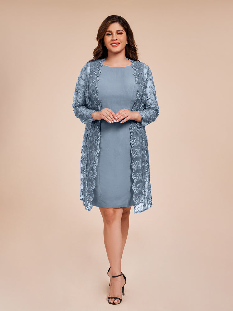 2 Pieces Sheath Mother of the Bride Dress with Long Sleeves Lace Jacket