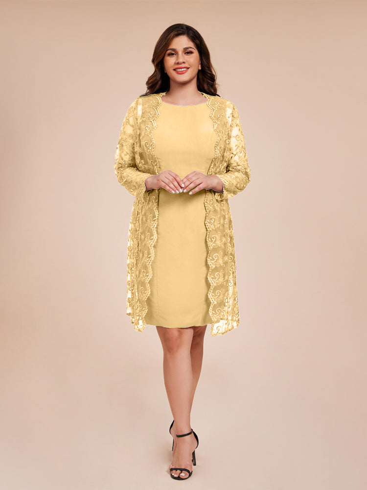 2 Pieces Sheath Mother of the Bride Dress with Long Sleeves Lace Jacket