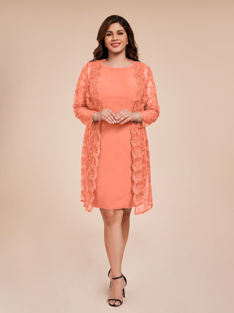 2 Pieces Sheath Mother of the Bride Dress with Long Sleeves Lace Jacket