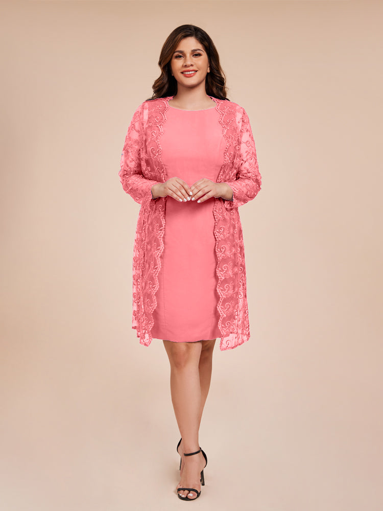 2 Pieces Sheath Mother of the Bride Dress with Long Sleeves Lace Jacket