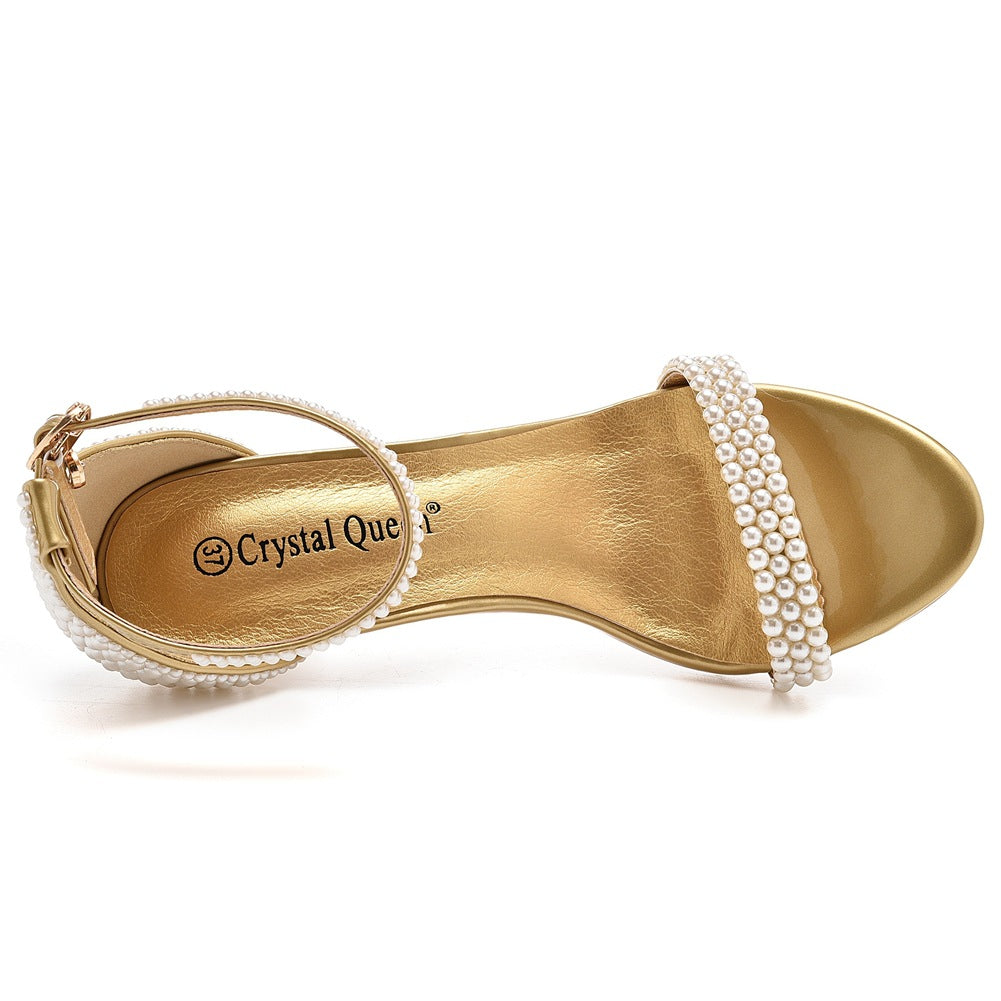 Open Toe Pearl Ankle Strap Wedding High Heel