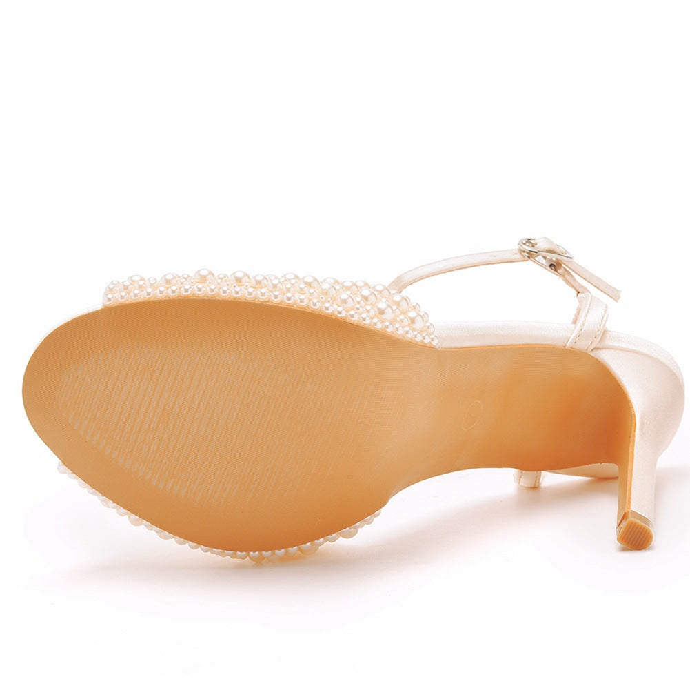 Peep Toe Elegant Faux Pearl Ultra High Heels