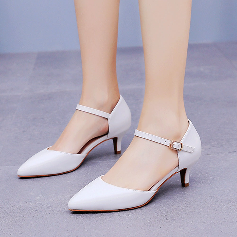 Elegant Kitten Heels Pointed Toe Ankle-Strap Sandals