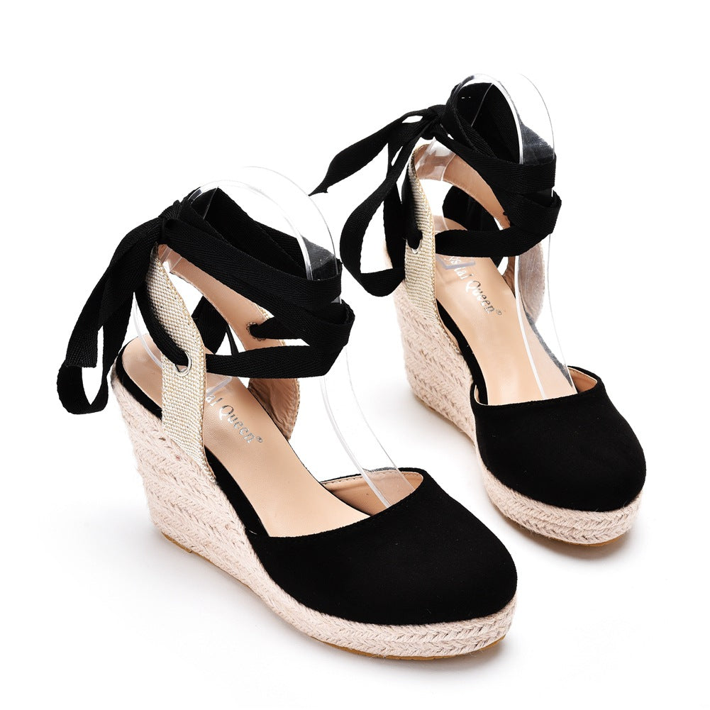 Elegant Bohemian Round Toe Platform Espadrille Wedge Heels