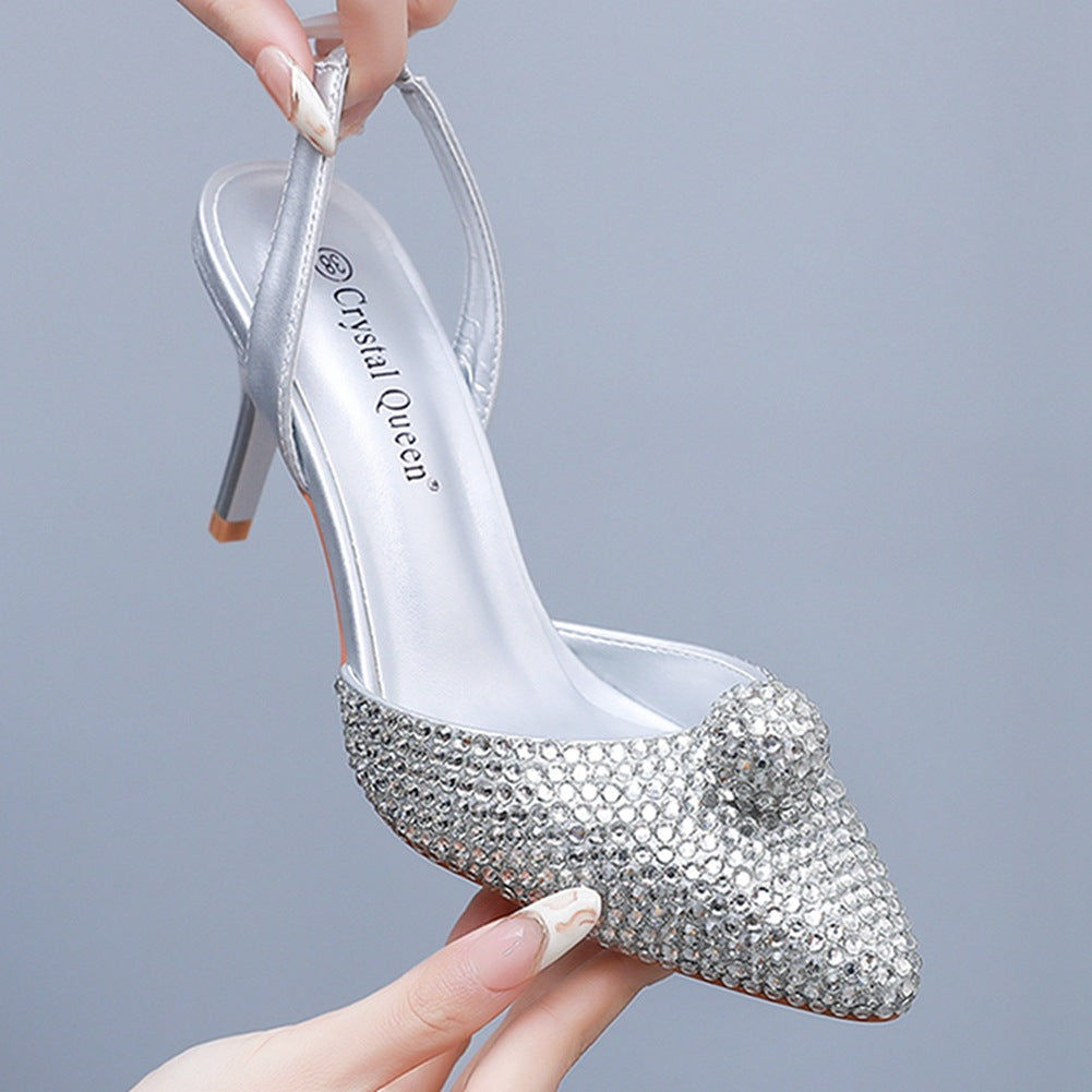 Glittering Rhinestone Ball Bead Pointed Toe High Heels