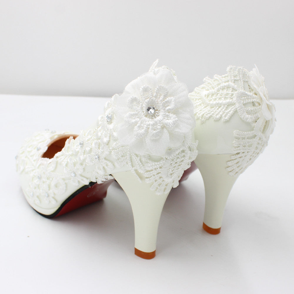 High Heels Round Toe Lace Women's Wedding Shoes