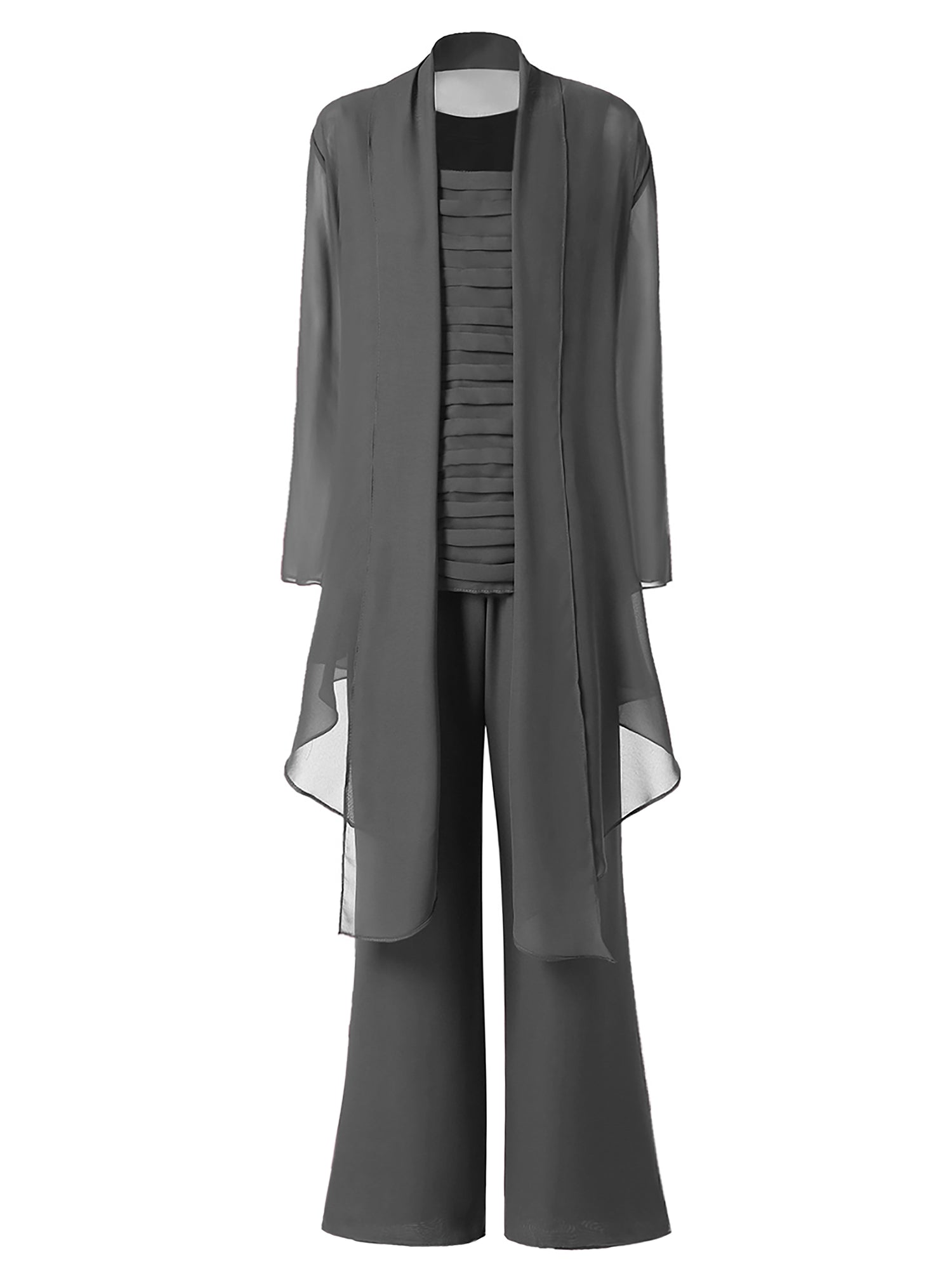 Elegant Gray Plus Size Mother Of The Bride Pant Suits with Jacket Chiffon 3  Pieces Formal Pant Suits for Women Mother Bride Gowns