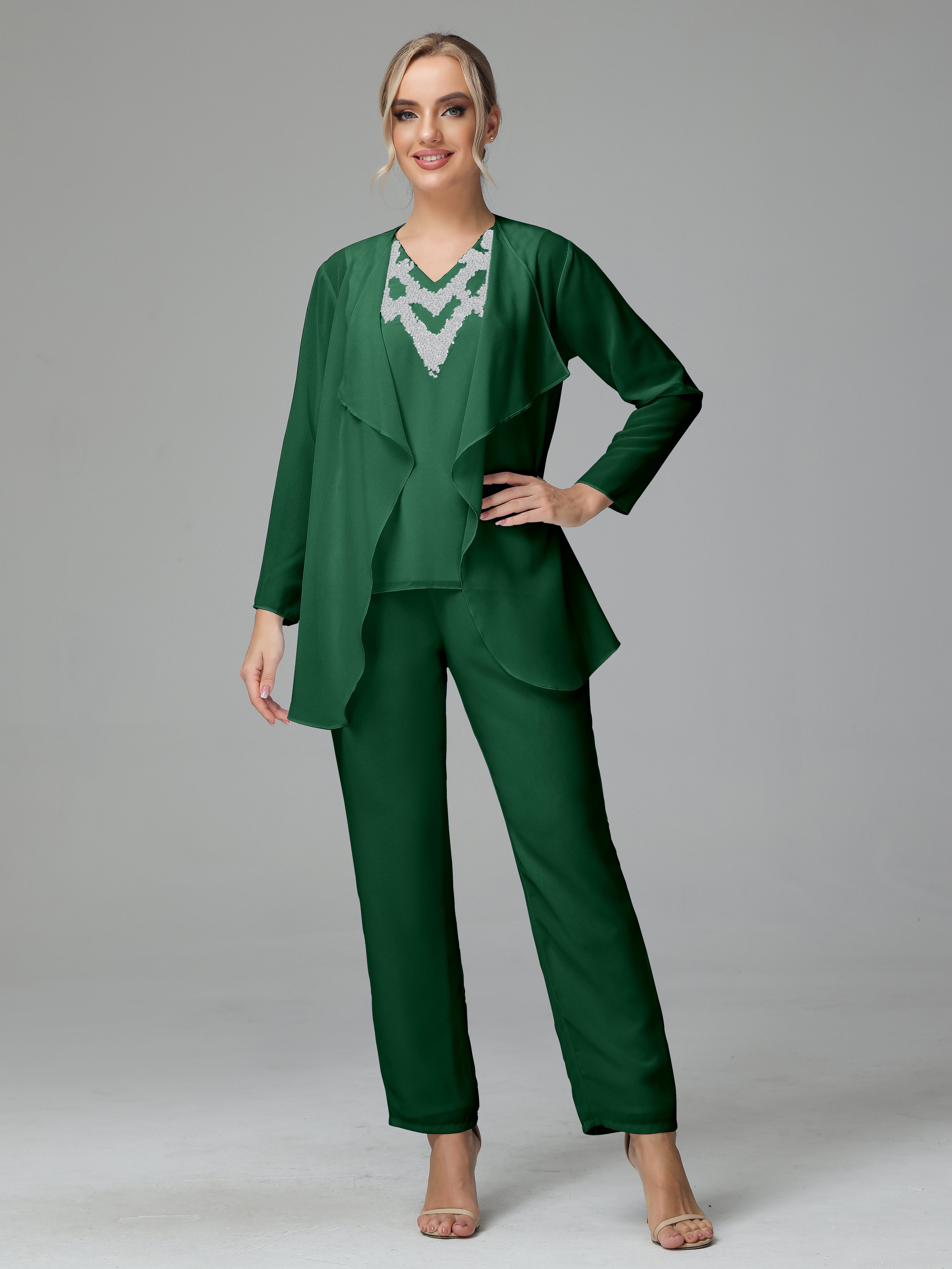 3 piece chiffon pant suit hotsell