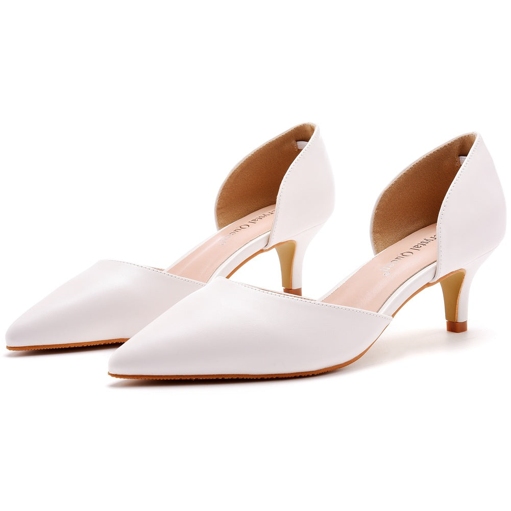 Pointed Toe Mid Cutout Two-Piece Slip On Kitten Heels