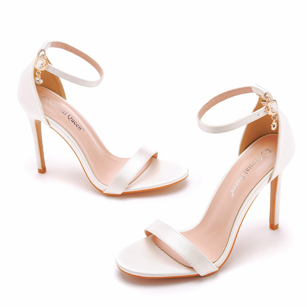 Open Toe Satin Ankle Strap Buckle Stiletto