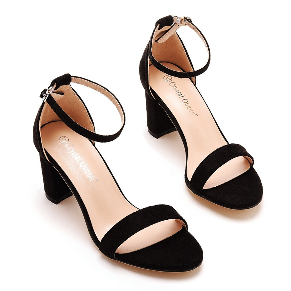 Open Toe Brief ONE-STRAP BUCKLE CHUNKY HEEL SANDALS