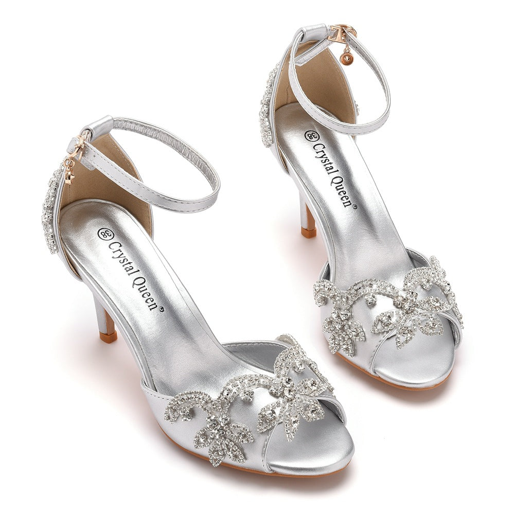 Peep Toe Rhinestone Ankle Strap High Heel