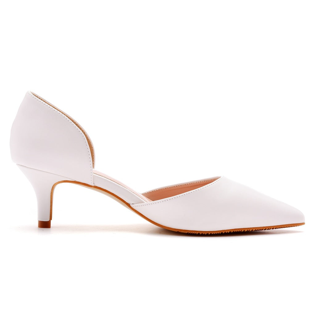 Pointed Toe Mid Cutout Two-Piece Slip On Kitten Heels