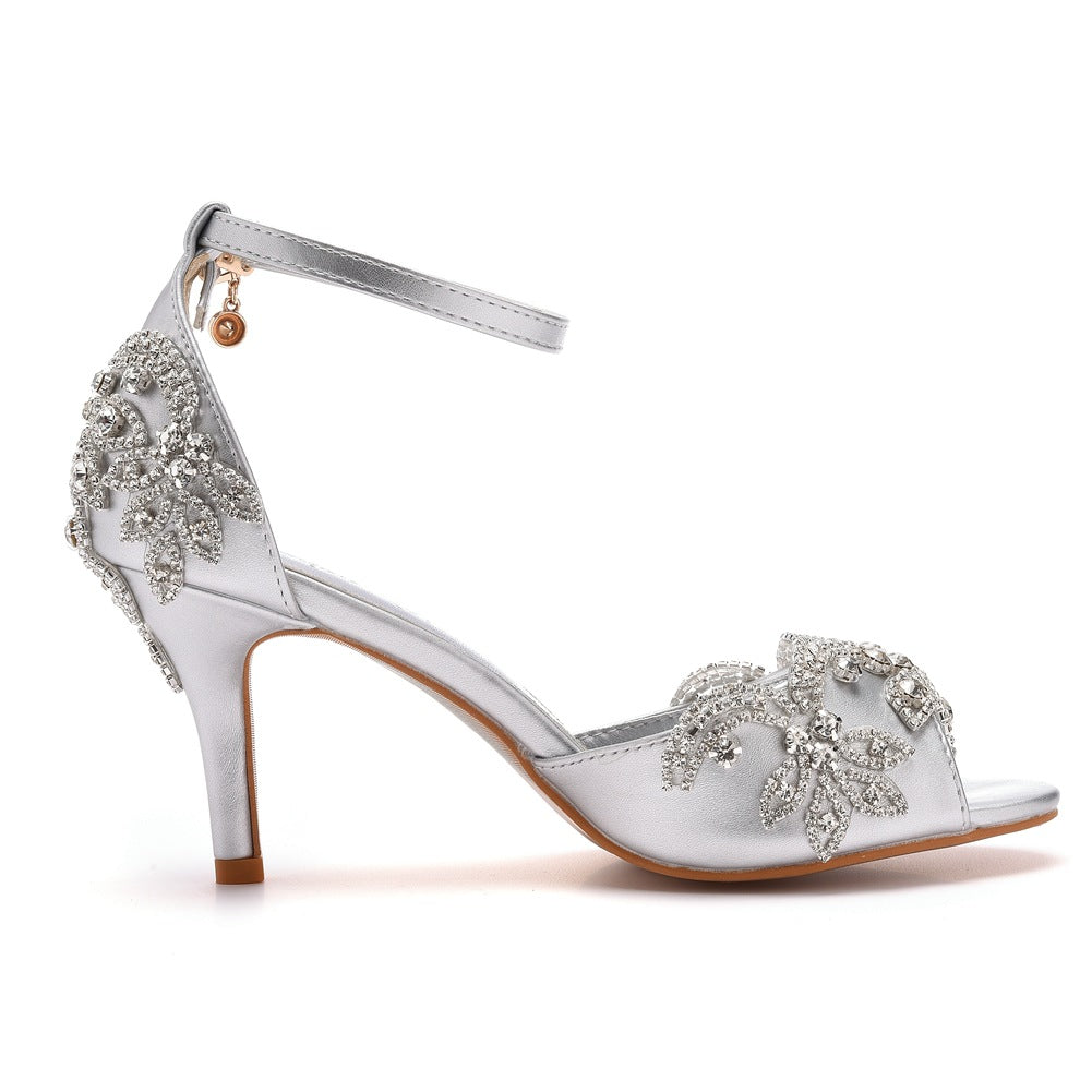 Peep Toe Rhinestone Ankle Strap High Heel