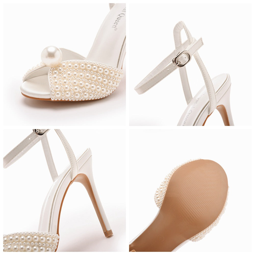 Peep Toe Elegant Faux Pearl Ultra High Heels