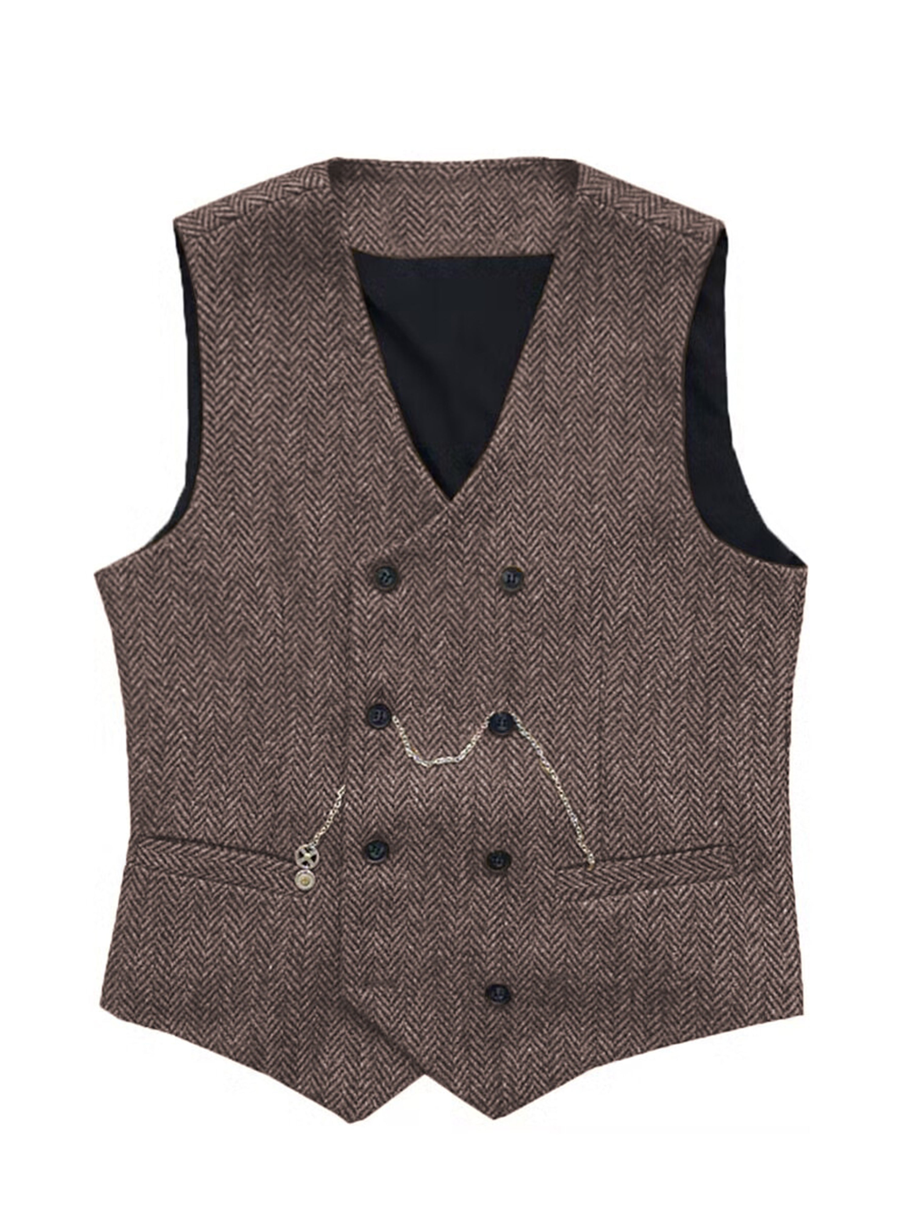 Vest Men's Suit Vest Standing Collar Herringbone Vest