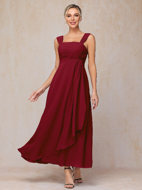 2 Pieces Ankle Length Chiffon Wedding Guest Dresses