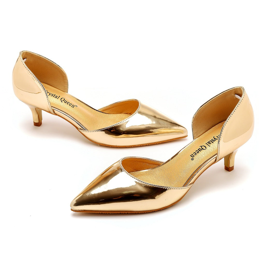 Pointed Toe Mid Cutout Two-Piece Slip On Kitten Heels