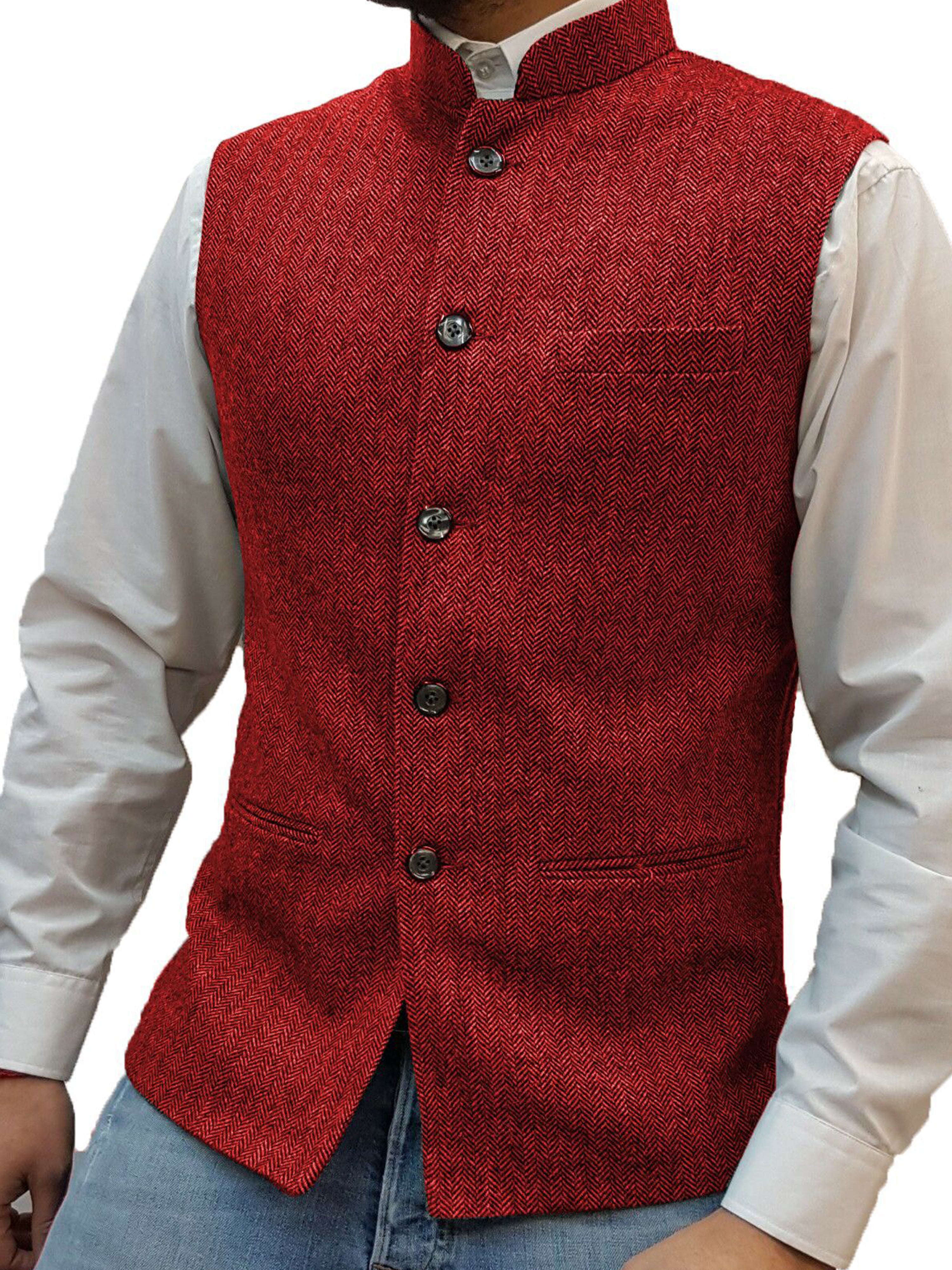 Men's Suit Vest Standing Collar Herringbone Vest