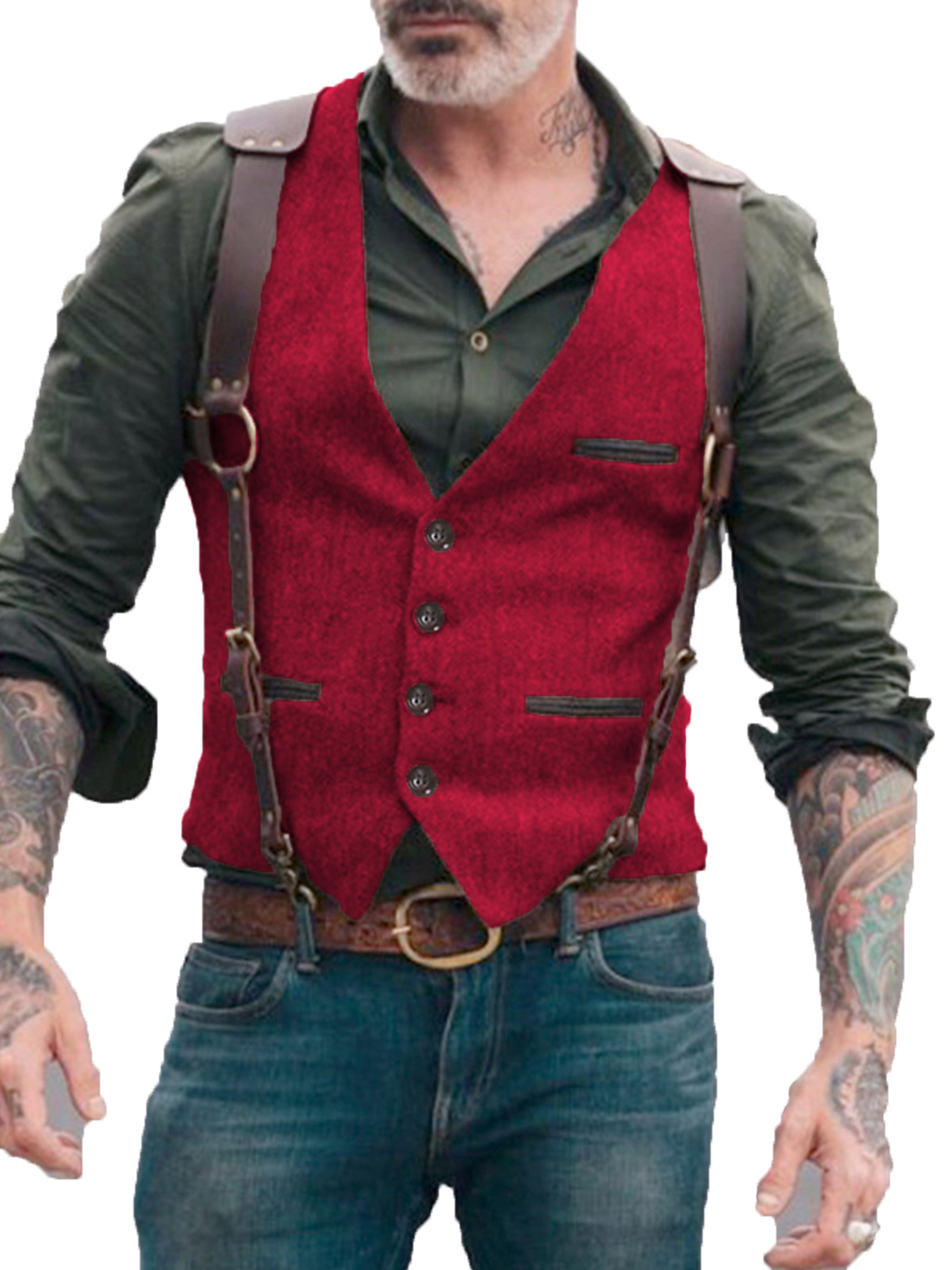 Vest Men's Suit Vest Standing Collar Herringbone Vest