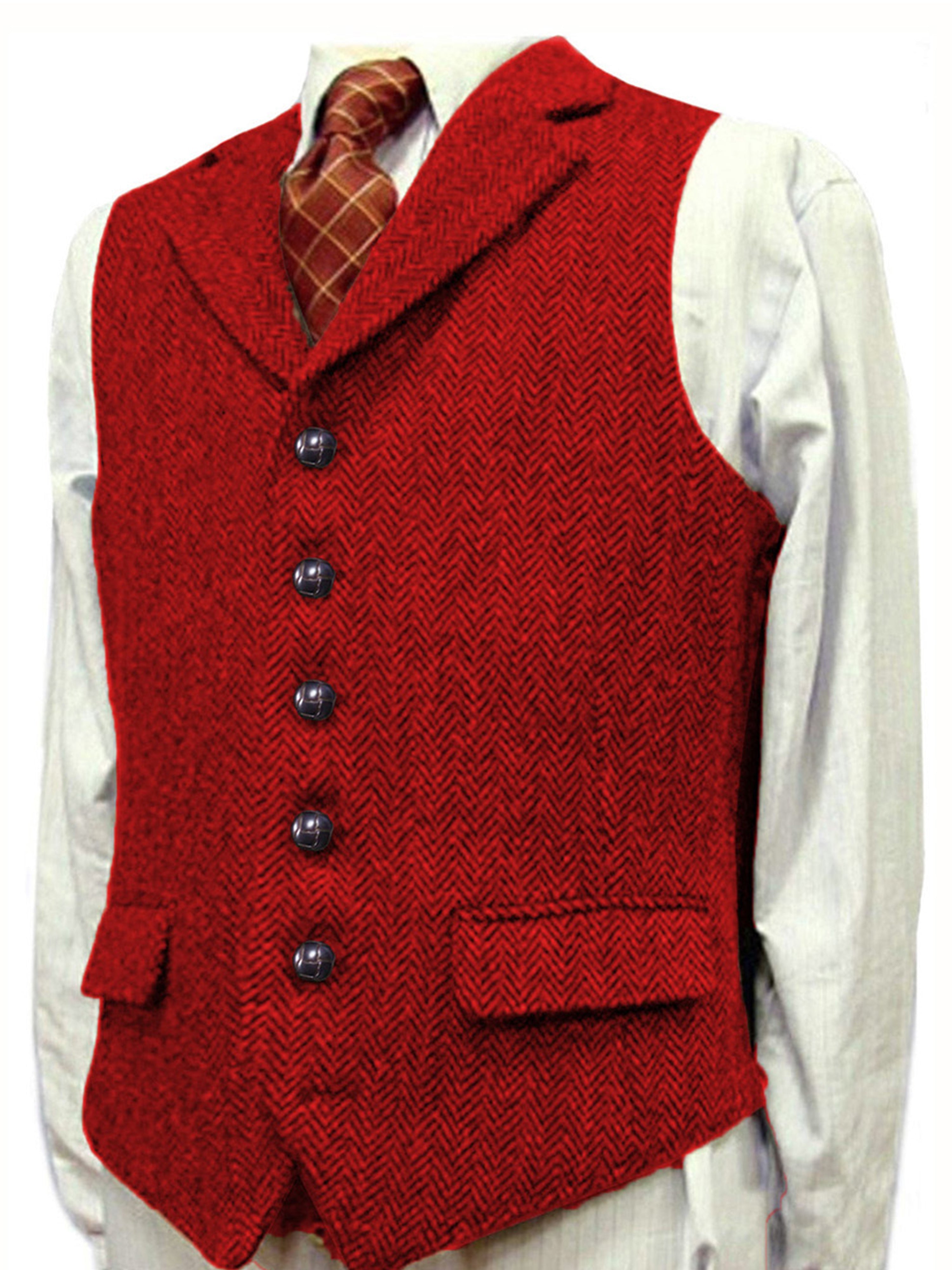 Man's Vest Herringbone Wedding Groom Best Business Slim Vest