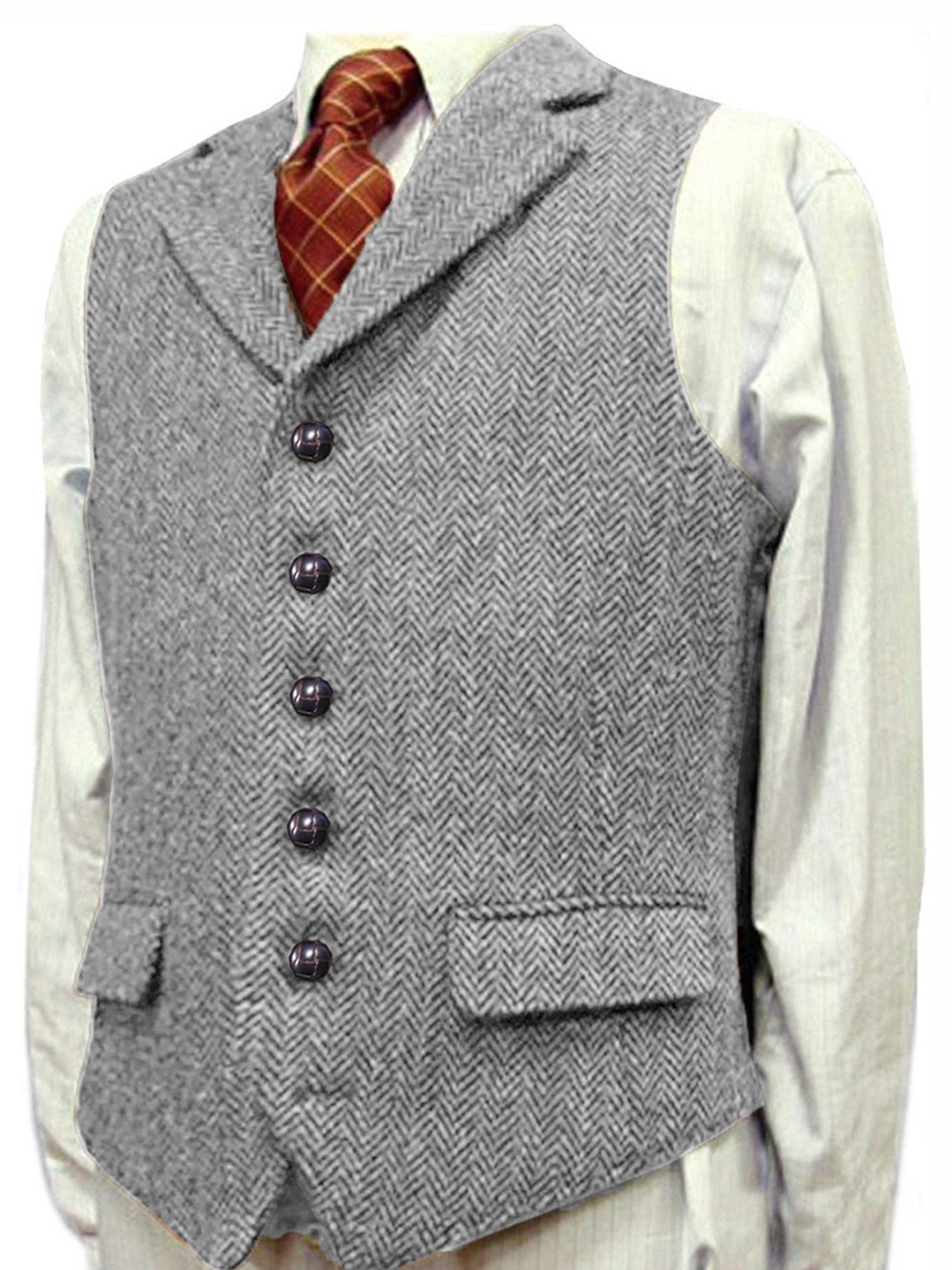 Man's Vest Herringbone Wedding Groom Best Business Slim Vest