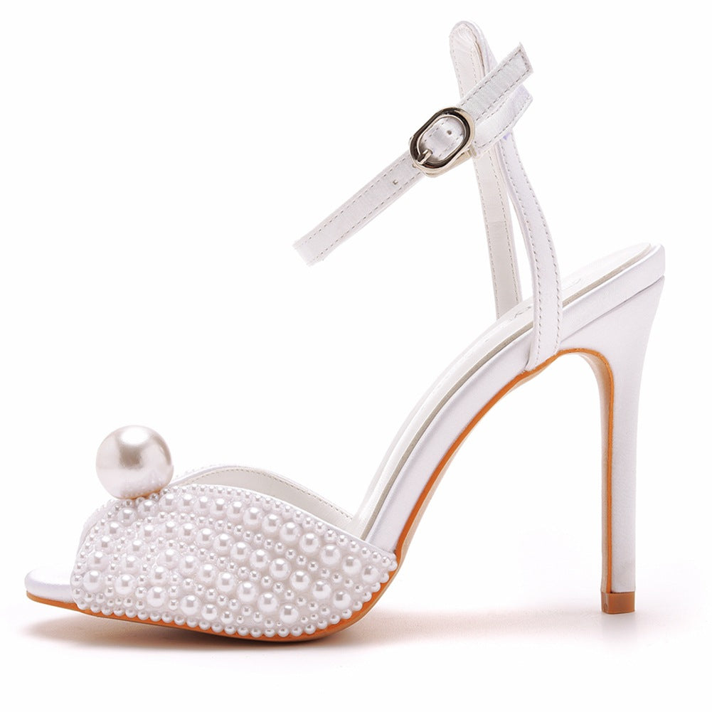 Peep Toe Elegant Faux Pearl Ultra High Heels