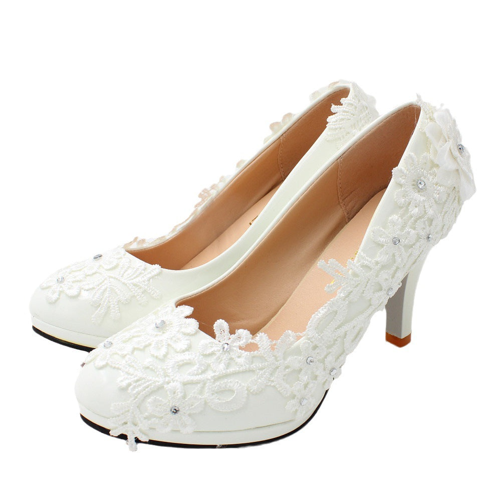 High Heels Round Toe Lace Women's Wedding Shoes