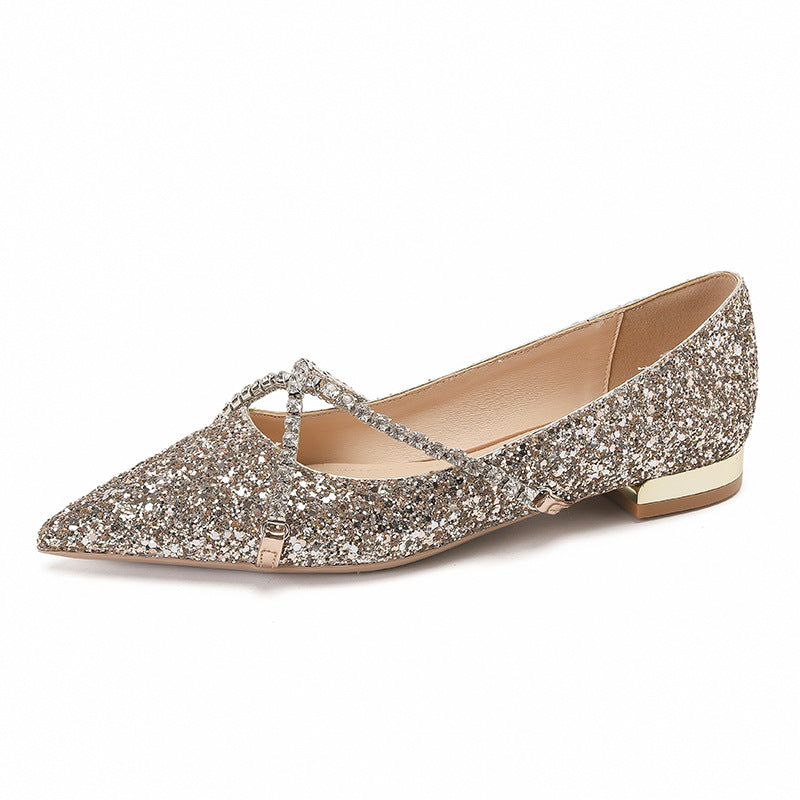 Diamond Point Toe Flat Wedding Shoes