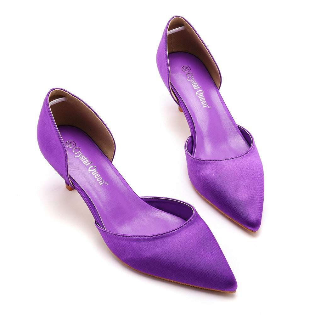 Pointed Toe Mid Cutout Two-Piece Slip On Kitten Heels