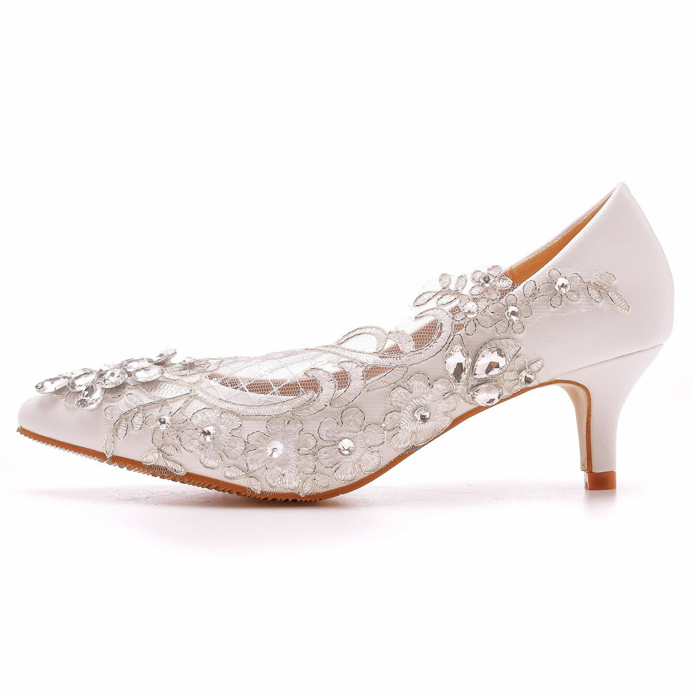 Women's Wedding Shoes Rhinestone Lace Flowers High Heels