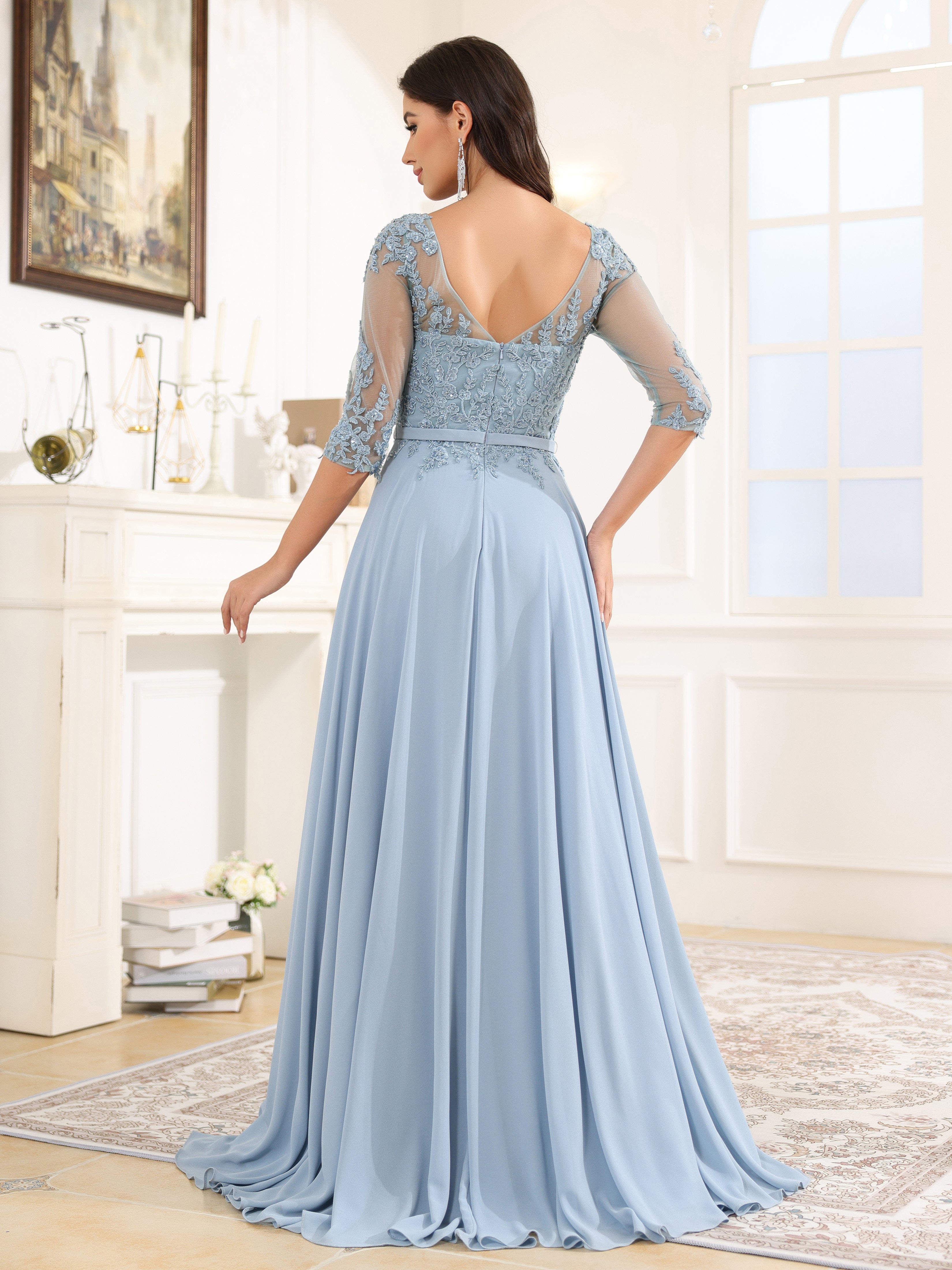 Half Sleeves A Line Chiffon Mother of the  Groom Dress